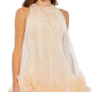 MAC DUGGAL HALTER NECK FLOWY PETAL A LINE MINI DRESS